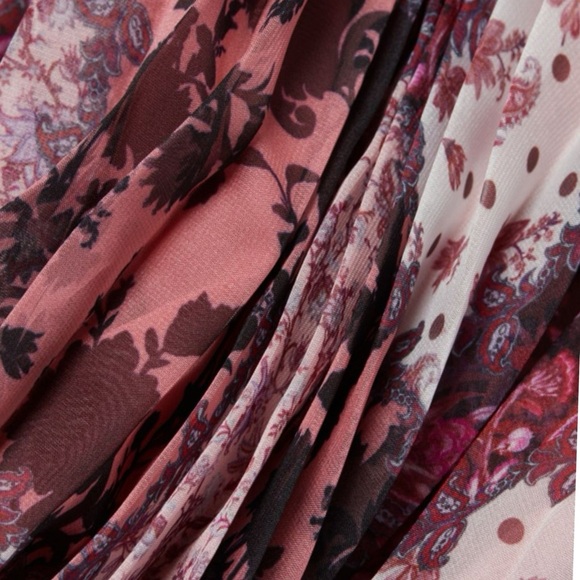 MARCHESA Notte Floral Pleated A-Line Faux Wrap Short Sleeve Midi-Dress Size 6 - Picture 9 of 12